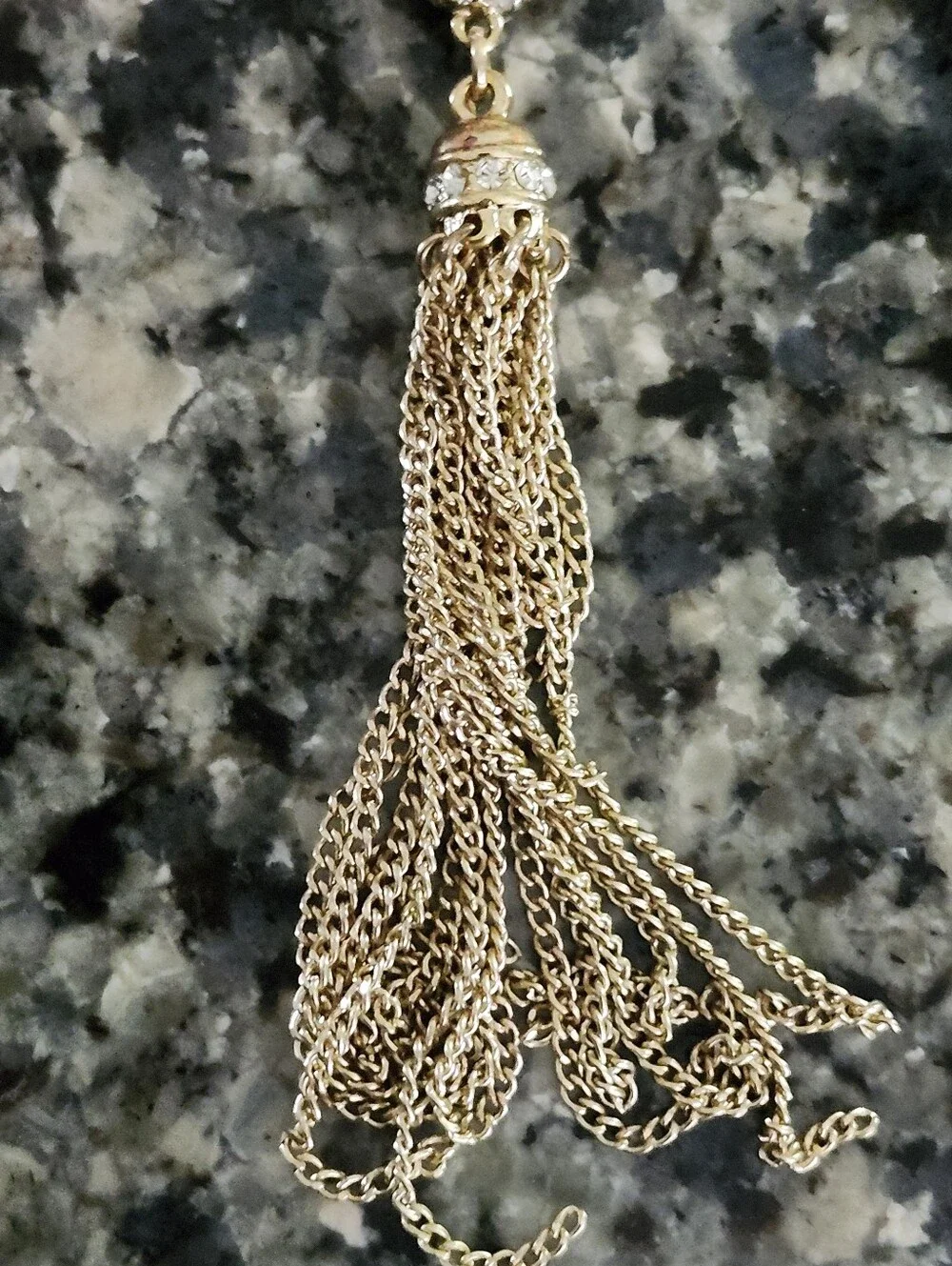 INC International Concepts Gold Tone Circular Crystal Pendant Tassel Necklace